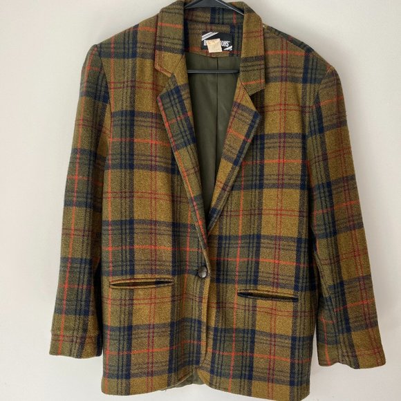 Inclinations Jackets & Blazers - EUC vintage 1980s INCLINATIONS Oxford plaid single button blazer Sz S